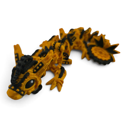 Baby Steampunk Dragon – 6" Gold & Black Articulated Fantasy Collectible | 3D Printed Mechanical-Inspired Desk & Shelf Decor