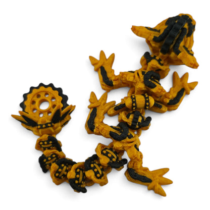 Baby Steampunk Dragon – 6" Gold & Black Articulated Fantasy Collectible | 3D Printed Mechanical-Inspired Desk & Shelf Decor