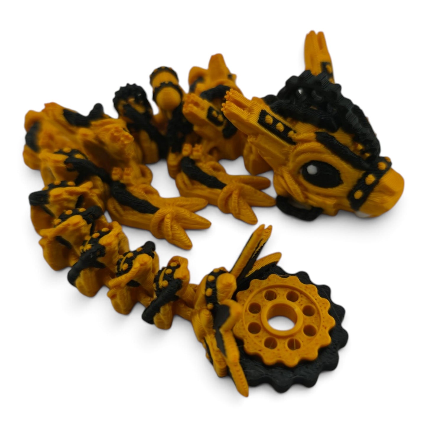 Baby Steampunk Dragon – 6" Gold & Black Articulated Fantasy Collectible | 3D Printed Mechanical-Inspired Desk & Shelf Decor