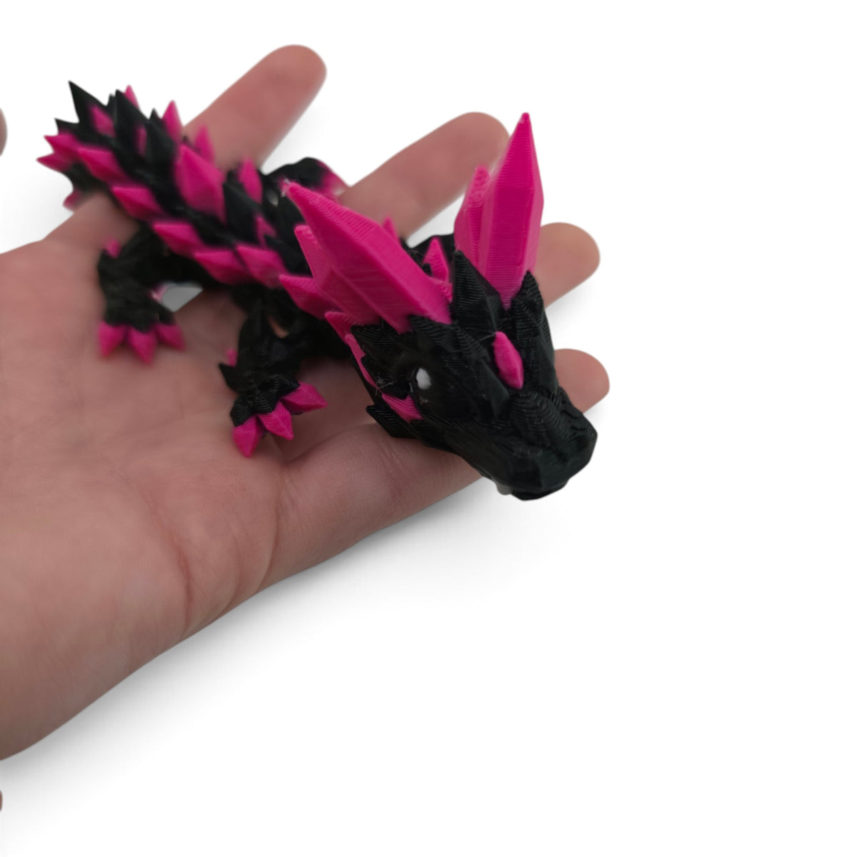 Tiny Crystal Baby Dragon – Black & Pink Articulated Fantasy Collectible | 3D Printed Desk & Shelf Decor