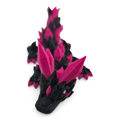 Tiny Crystal Baby Dragon – Black & Pink Articulated Fantasy Collectible | 3D Printed Desk & Shelf Decor