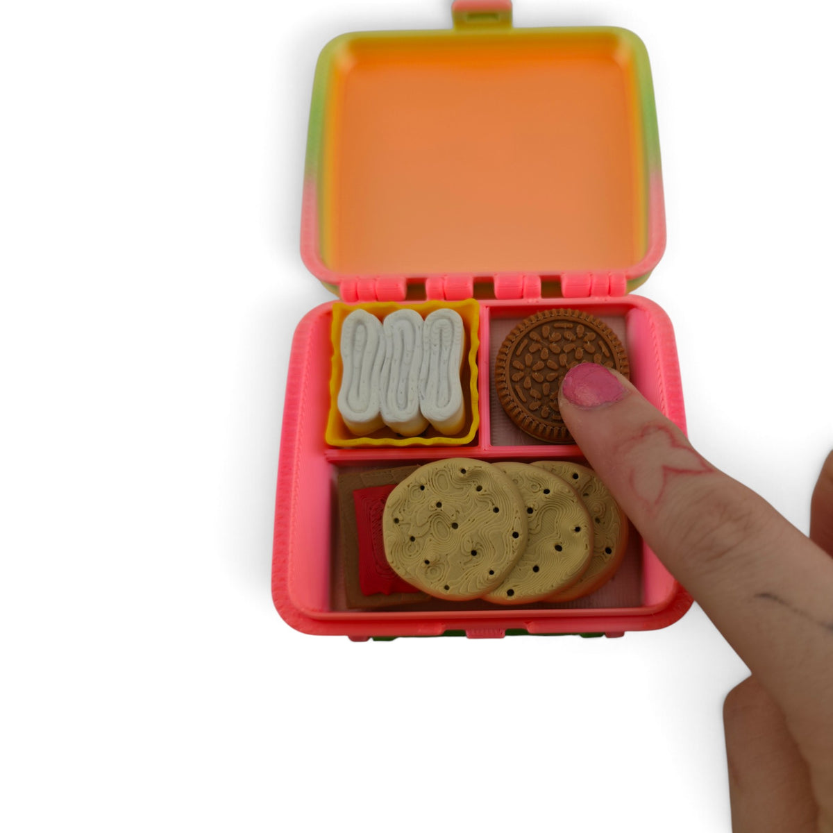 Lunchbox Clicker – 3D Printed Fidget | Movable Handle & Random Food Keycaps | Opening & Closing Lunchbox