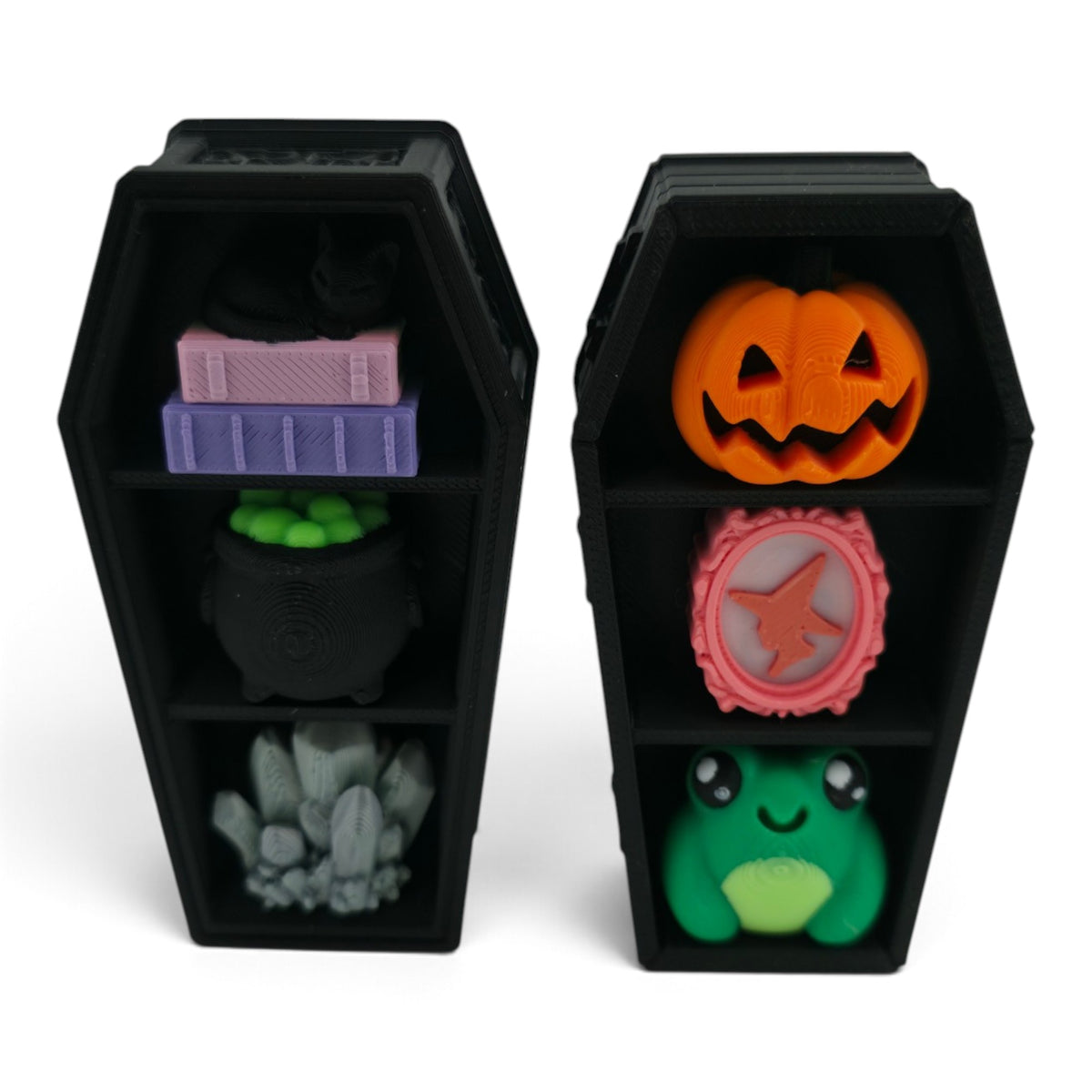 Coffin Shelf Clicker – 3D Printed Fidget | Random Shelf Items | Choose Brown or Black | Gothic Desk Decor