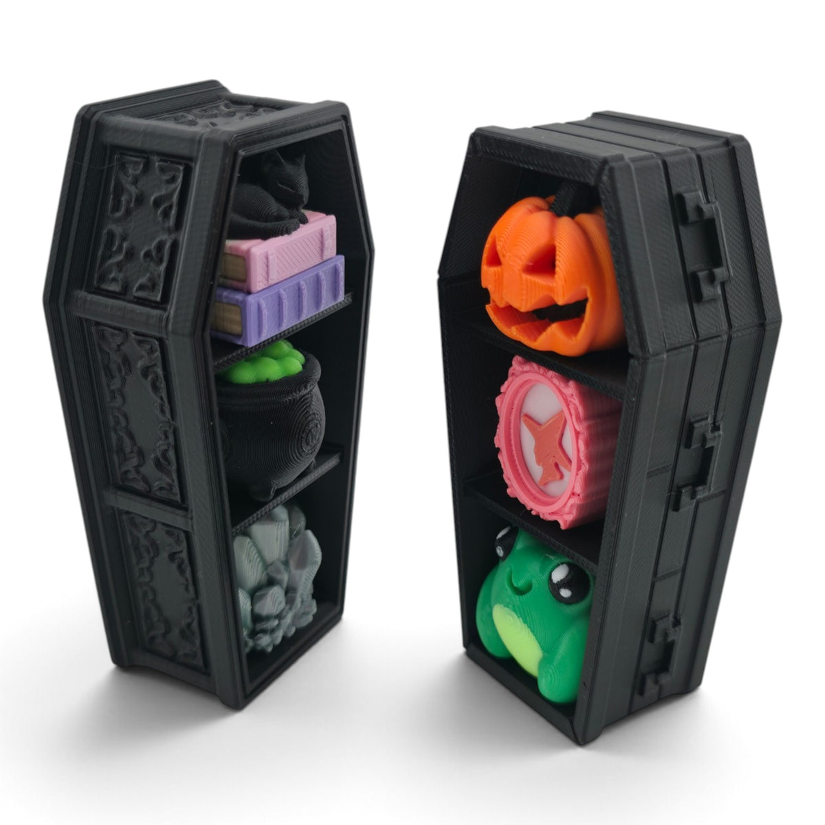Coffin Shelf Clicker – 3D Printed Fidget | Random Shelf Items | Choose Brown or Black | Gothic Desk Decor