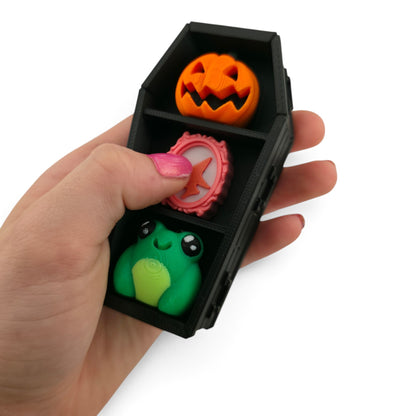 Coffin Shelf Clicker – 3D Printed Fidget | Random Shelf Items | Choose Brown or Black | Gothic Desk Decor