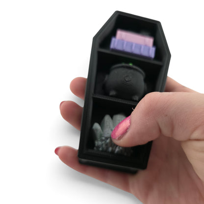 Coffin Shelf Clicker – 3D Printed Fidget | Random Shelf Items | Choose Brown or Black | Gothic Desk Decor