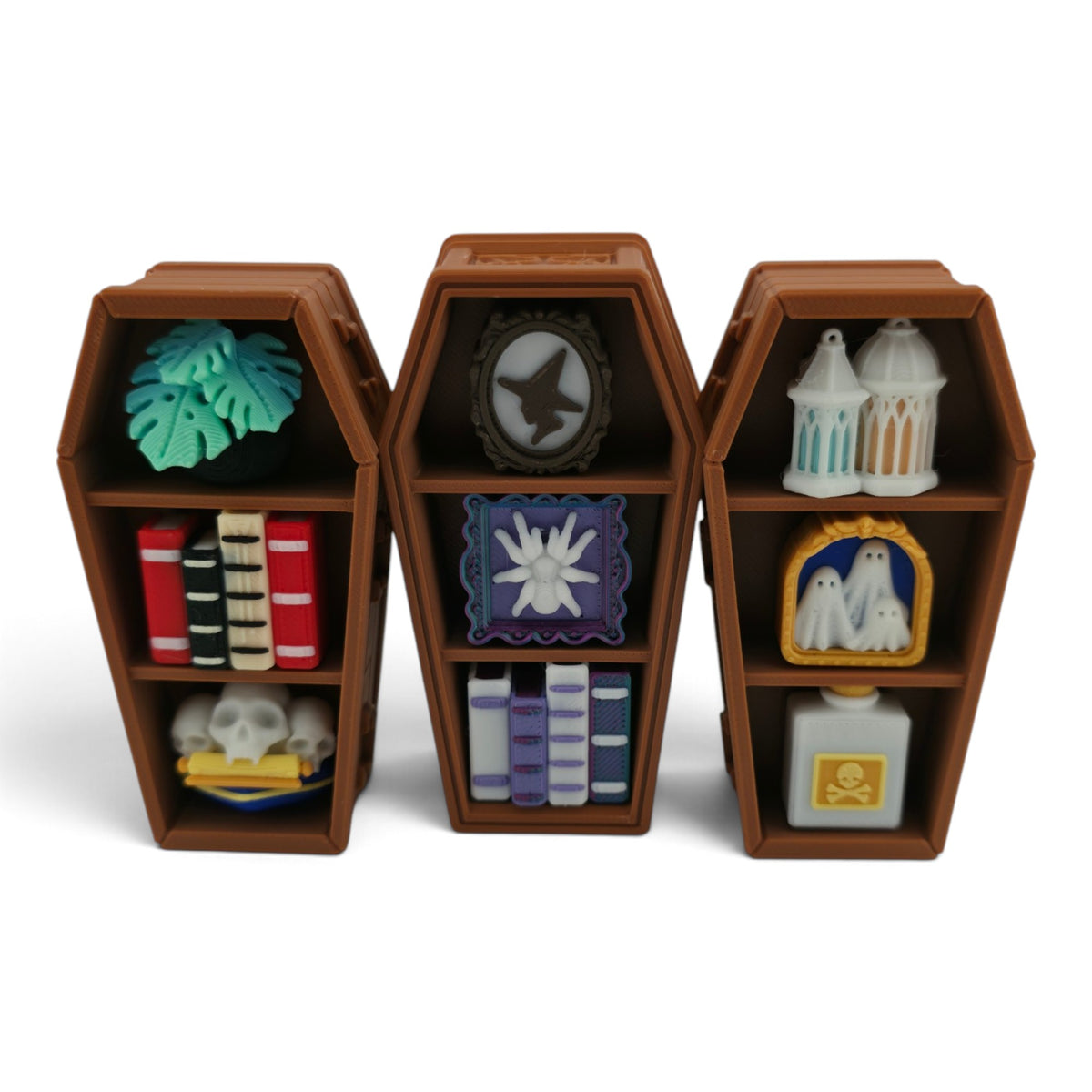 Coffin Shelf Clicker – 3D Printed Fidget | Random Shelf Items | Choose Brown or Black | Gothic Desk Decor