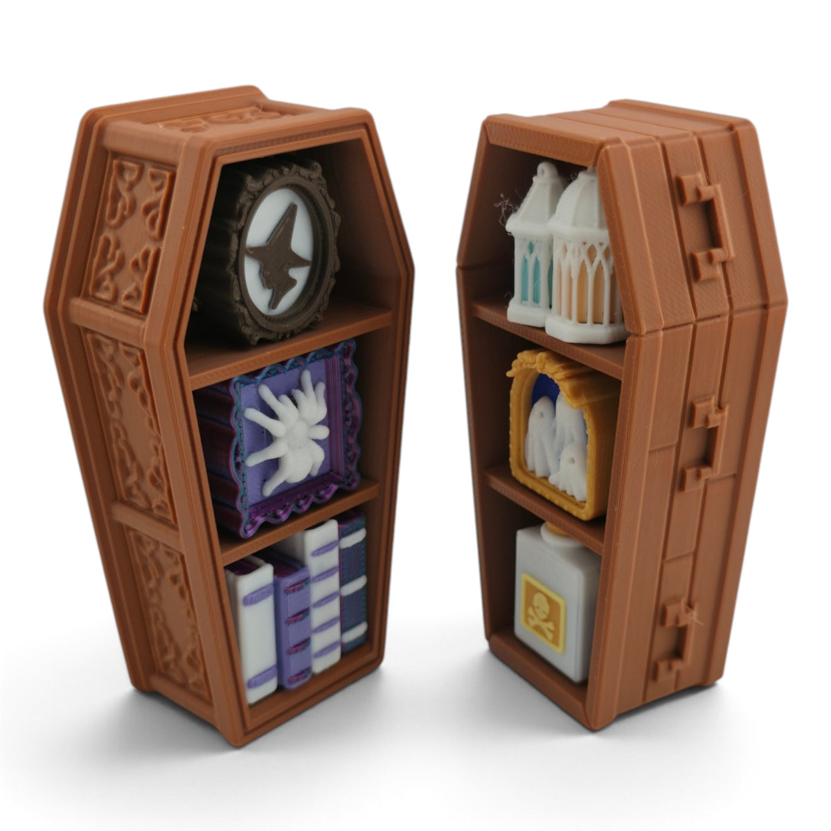 Coffin Shelf Clicker – 3D Printed Fidget | Random Shelf Items | Choose Brown or Black | Gothic Desk Decor
