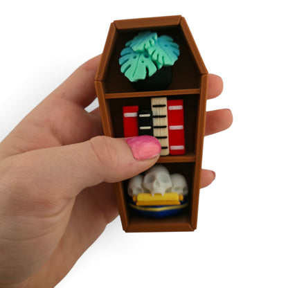 Coffin Shelf Clicker – 3D Printed Fidget | Random Shelf Items | Choose Brown or Black | Gothic Desk Decor
