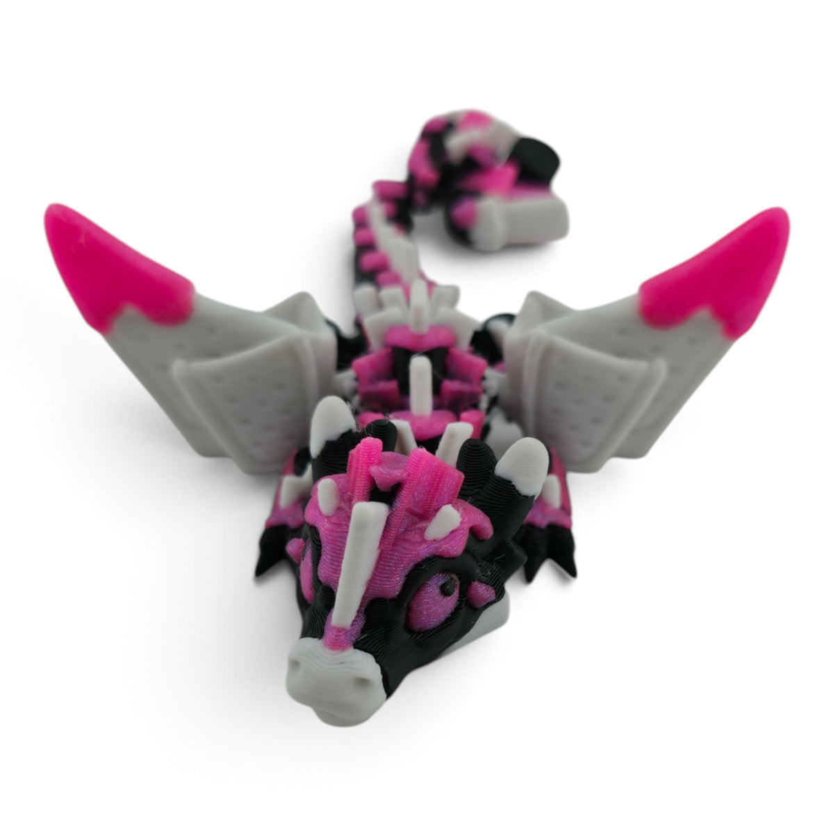 Black & Pink S’mores Baby Dragon – 6" Articulated Fantasy Collectible | 3D Printed Dessert-Inspired Desk & Shelf Decor