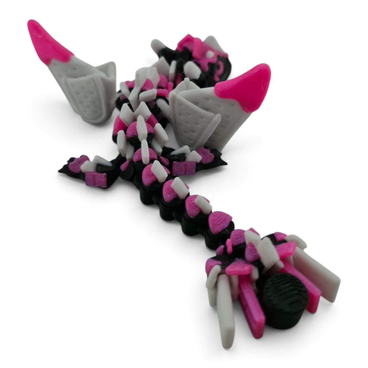 Black & Pink S’mores Baby Dragon – 6" Articulated Fantasy Collectible | 3D Printed Dessert-Inspired Desk & Shelf Decor
