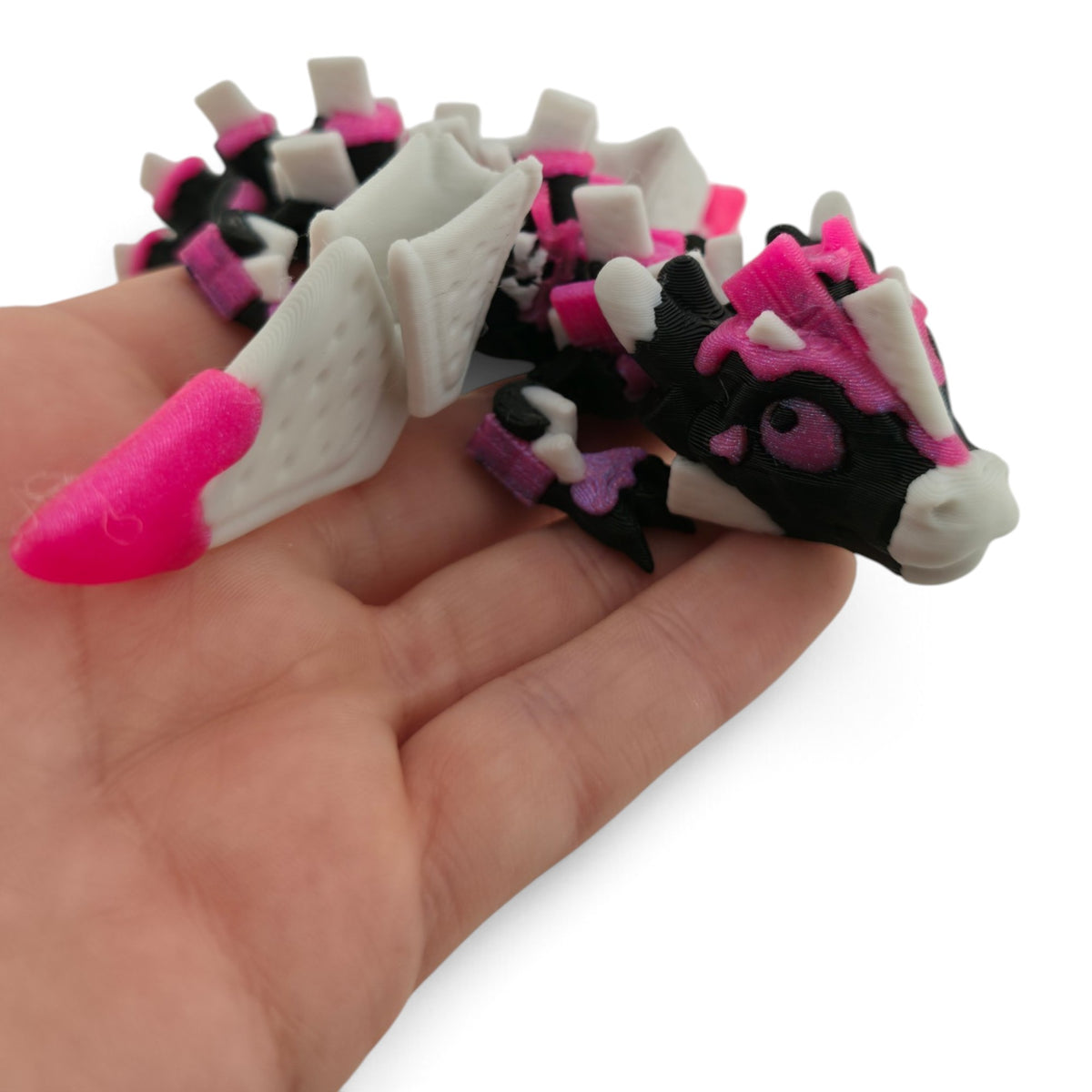 Black & Pink S’mores Baby Dragon – 6" Articulated Fantasy Collectible | 3D Printed Dessert-Inspired Desk & Shelf Decor