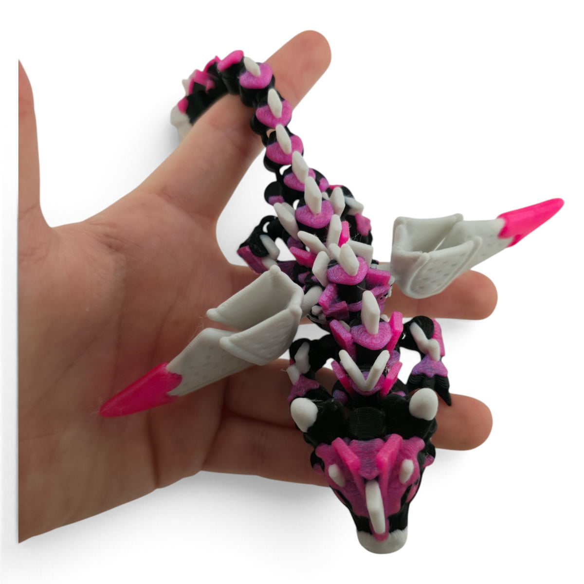 Black & Pink S’mores Baby Dragon – 6" Articulated Fantasy Collectible | 3D Printed Dessert-Inspired Desk & Shelf Decor