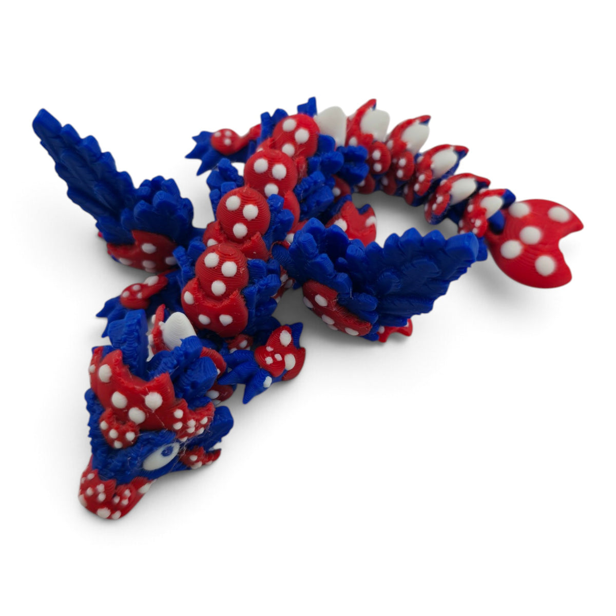 4th of July Cookie Baby Dragon – 6" Red, White & Blue Articulated Fantasy Collectible | 3D Printed Holiday Decor