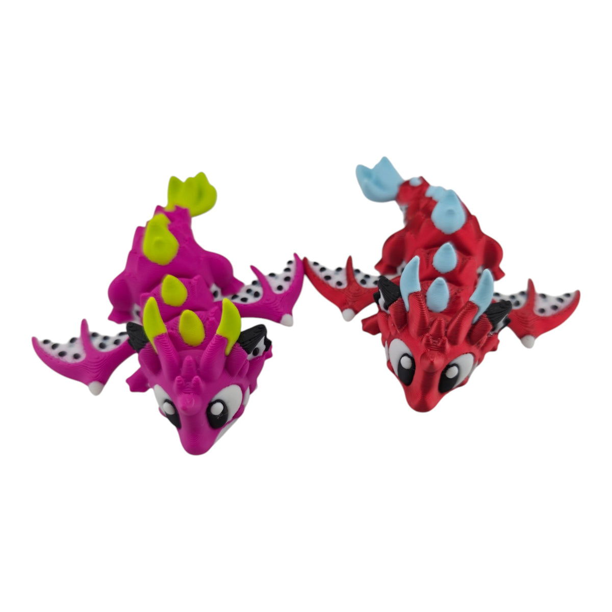 Dragon Fruit Mini Dragon - GROUP: Magenta and Bright Green / Silk Red and Ice Blue - 3D printed collectible
