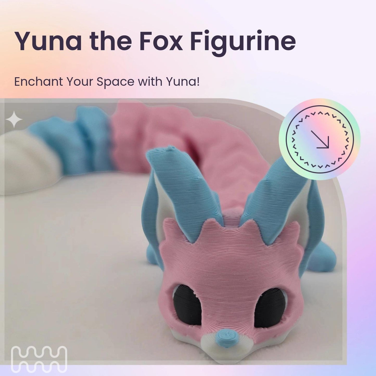 Yuna the Fox – 9.5" Articulated 3D Printed Collectible | Pastel Blue & Pink Woodland Fantasy Figurine