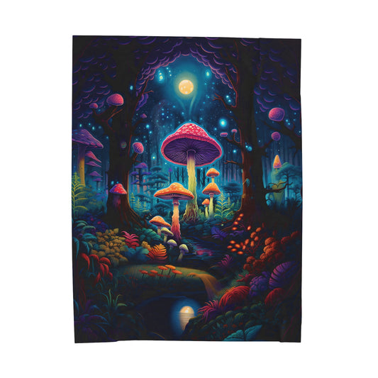 Mystical Mushroom Velveteen Plush Blanket | Witchy & Cottagecore Aesthetic | College Dorm, Living Room | Gift for Birthdays, Christmas