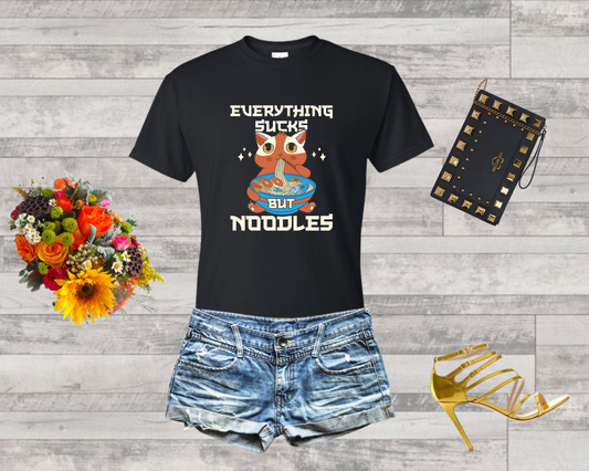 Everything Sucks but Noodles Cat Ramen T-Shirt | Unisex Soft-Style Tee