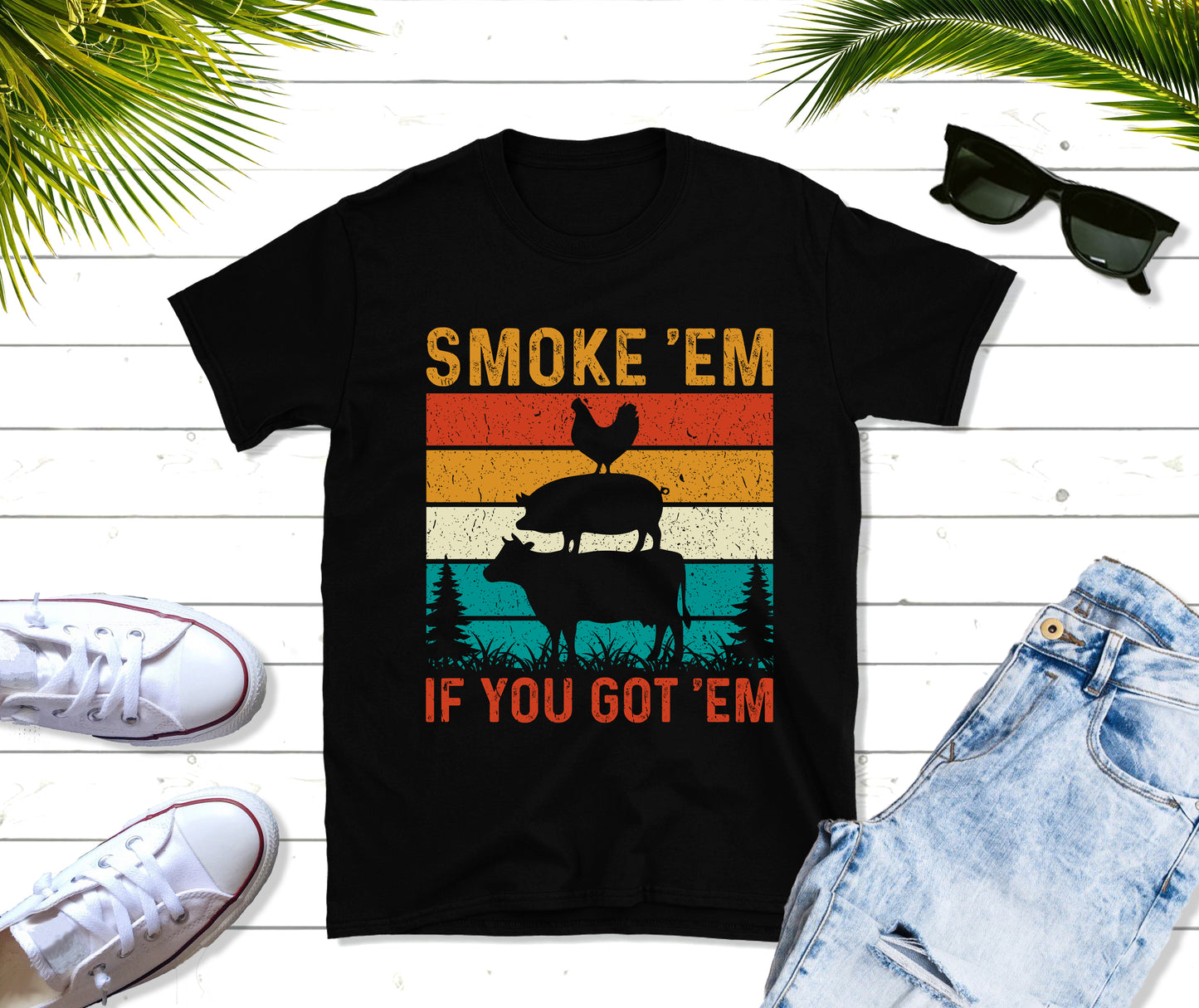 Smoke 'Em If You Got 'Em T-Shirt, Retro Vintage Animal Tee, Funny BBQ Smoker Pitmaster Shirt, Gift for Grilling Meat Lover, Fathers Day Gift