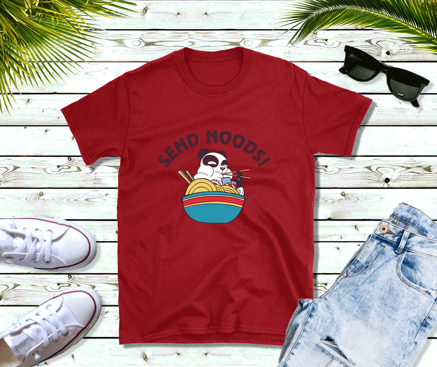 Send Noods! Playful Panda Eating Noodles Shirt - Foodie Gift, Cute Animal Tee, Funny Food Shirt, Food-inspired Apparel,Casual Foodie Fashion