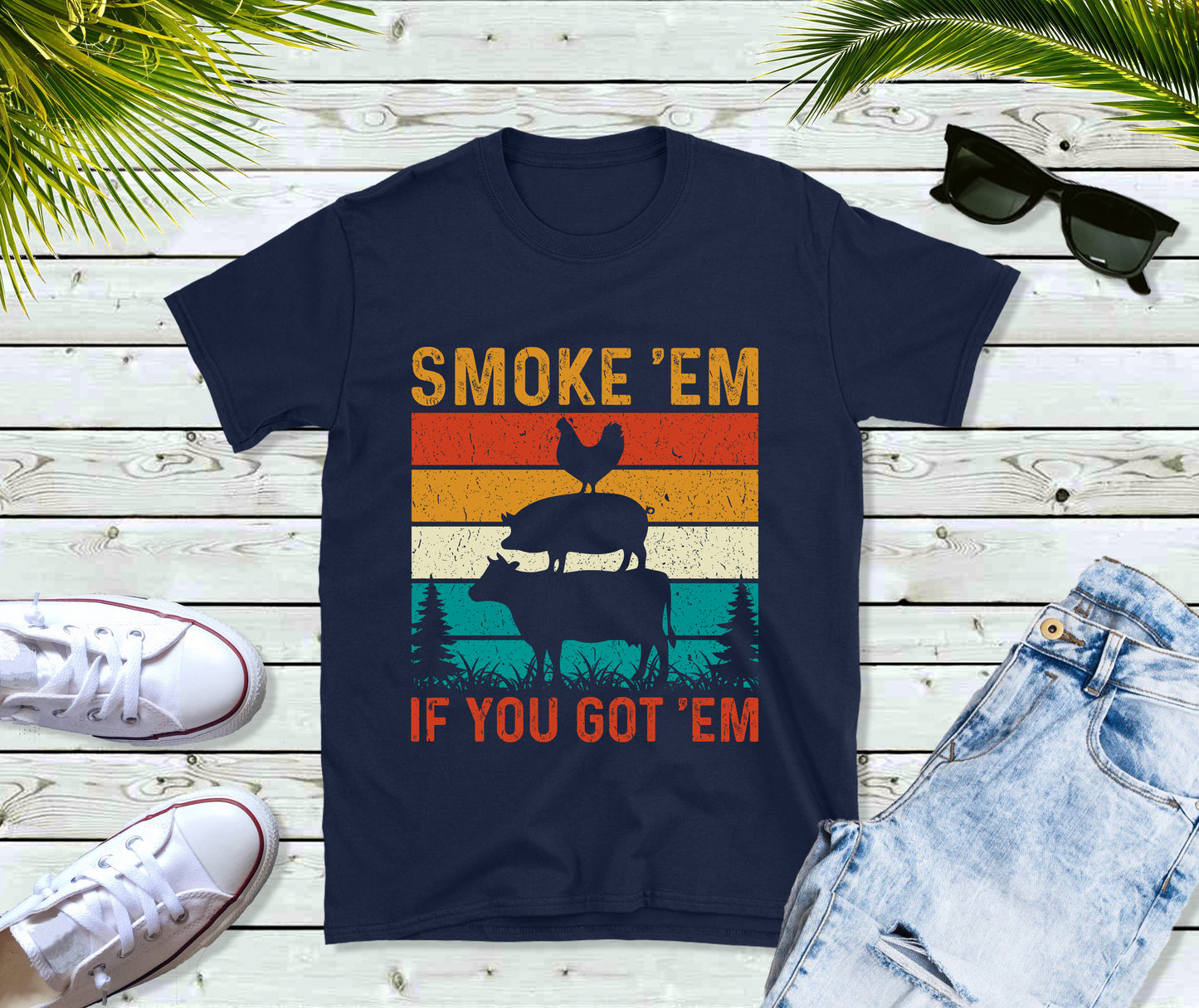 Smoke 'Em If You Got 'Em T-Shirt, Retro Vintage Animal Tee, Funny BBQ Smoker Pitmaster Shirt, Gift for Grilling Meat Lover, Fathers Day Gift