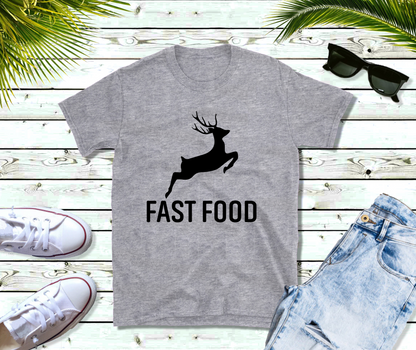 Black Fast Food Deer, Funny Hunting T Shirt, Hunters Shirt, Fathers Day Gift, Deer Running Fast Tshirt, Grandpa Tee, Gift for Husband