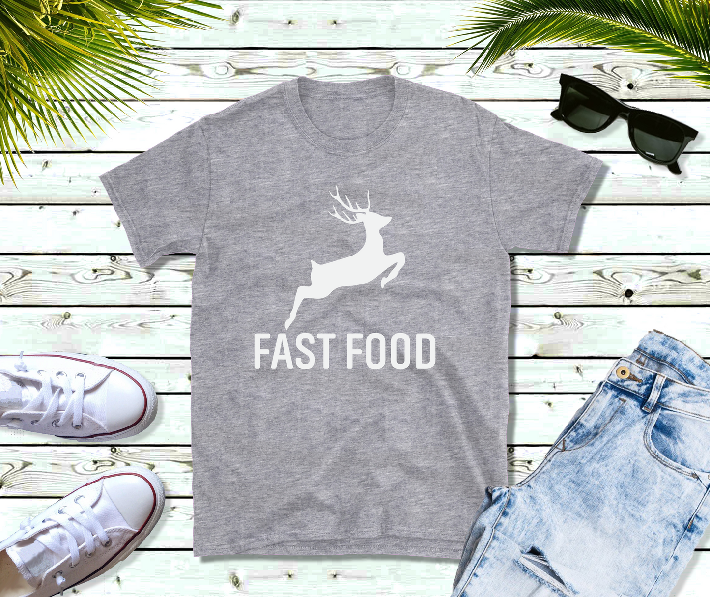 White Fast Food Deer, Funny Hunting T Shirt, Hunters Shirt, Fathers Day Gift, Deer Running Fast Tshirt, Grandpa Tee, Gift for Husband