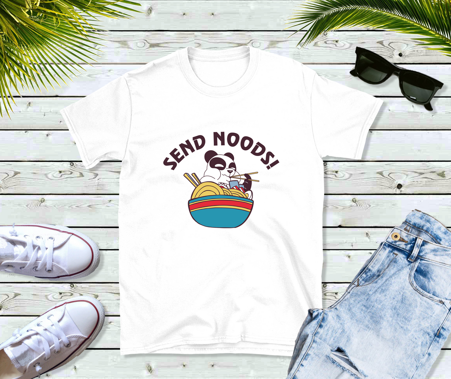 Send Noods! Playful Panda Eating Noodles Shirt - Foodie Gift, Cute Animal Tee, Funny Food Shirt, Food-inspired Apparel,Casual Foodie Fashion