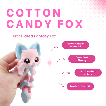🦊 Carly the Cotton Candy Flexi Fox – 7.5" Articulated Fantasy Desk Decor | 3D-Printed Collectible | Official Layers in Green Design 🎨✨