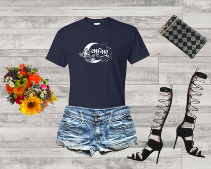 Crescent Moon Mom T-Shirt with Floral Design | Stars | Unique Gift for Mothers | Moon and Flowers | Mom Shirt