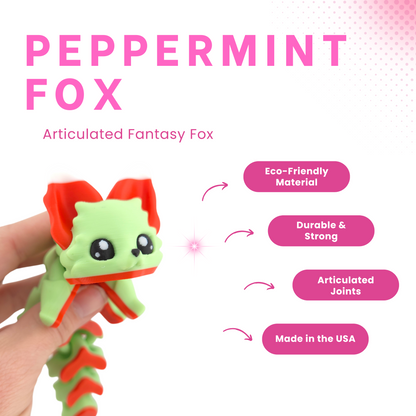 SugarCube The Peppermint Flexi Fox 7.5 Inches - 3D Printed Fantasy Creature - Articulated - Candy Themed Animal Desk Decor