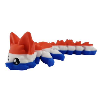 Articulated American Flag Fox - 3D Printed Fantasy  - Articulated Desk Buddy - Patriot 4th Of July - Red, White and Blue - Patriotic