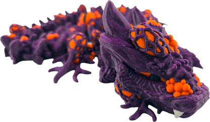 23-Inch Articulated Infested Dragon, 3D Printed Fantasy Creature, Horror-Inspired Desk Decor, Poseable Fidget Toy (Purple & Orange)