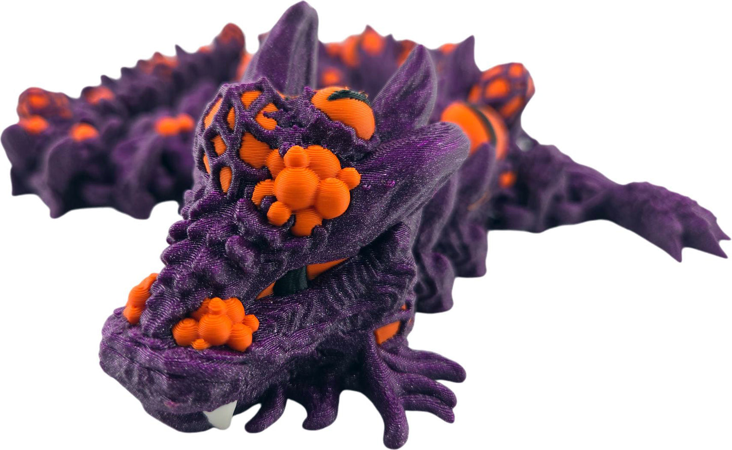 23-Inch Articulated Infested Dragon, 3D Printed Fantasy Creature, Horror-Inspired Desk Decor, Poseable Fidget Toy (Purple & Orange)