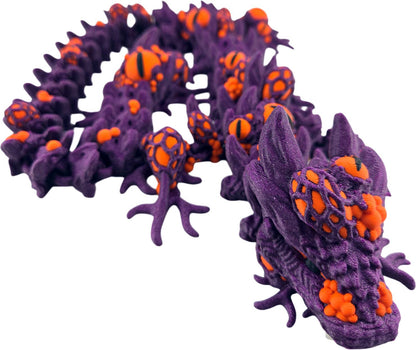 23-Inch Articulated Infested Dragon, 3D Printed Fantasy Creature, Horror-Inspired Desk Decor, Poseable Fidget Toy (Purple & Orange)