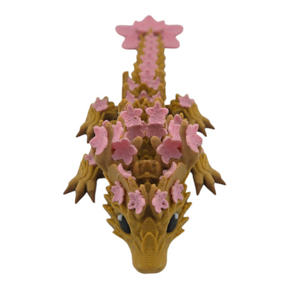 3D Printed Baby Cherry Blossom Dragon – 6in Articulated Fantasy Collectible, Sakura-Themed Desk Décor