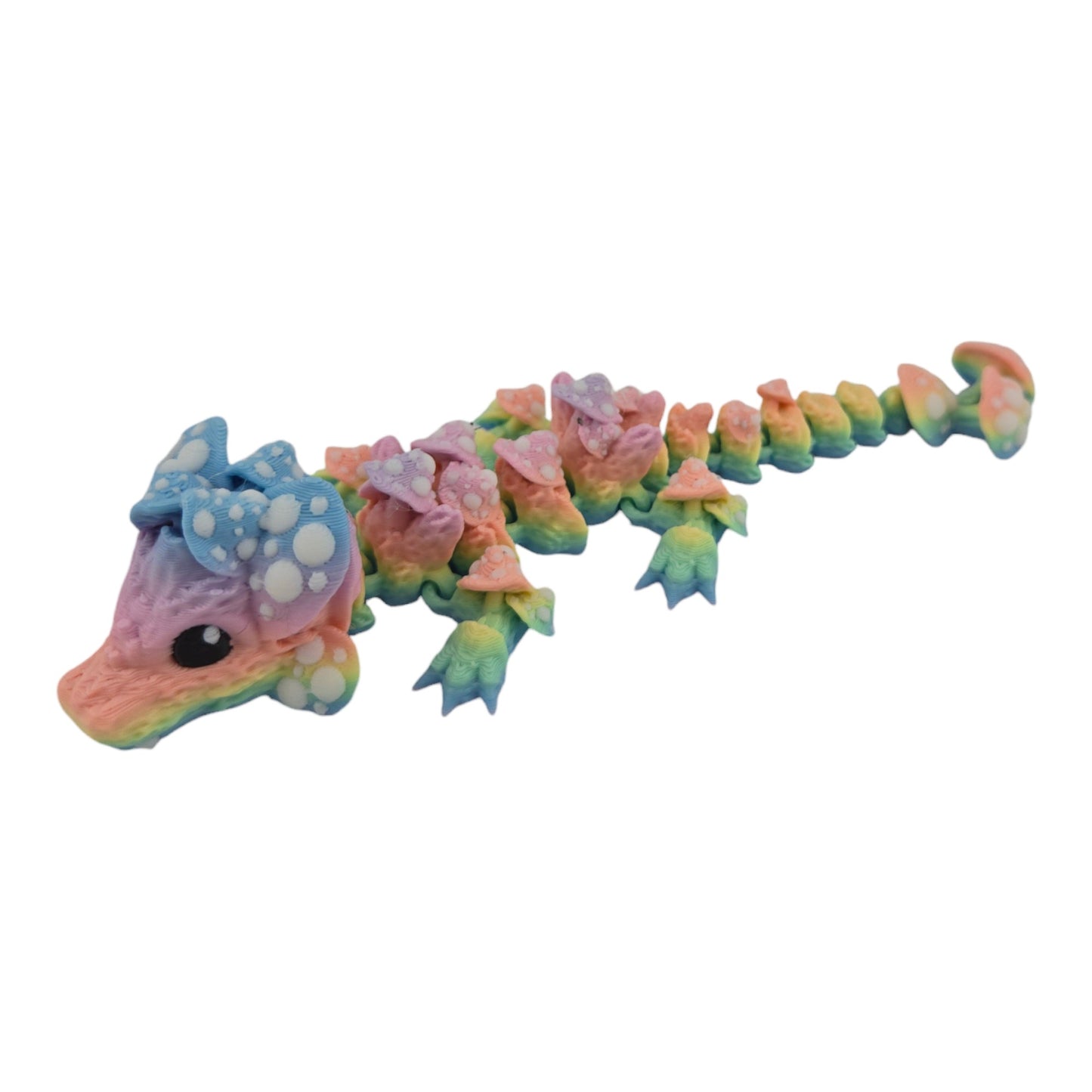 3D Printed 6 Inch Baby Mushroom Dragon, Pastel Rainbow, Articulated Fantasy Creature