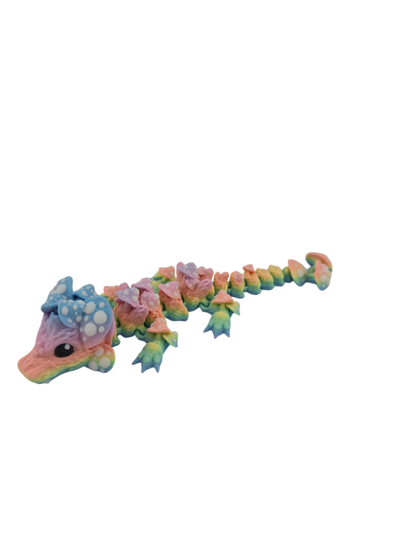 3D Printed Baby Mushroom Dragon, 6 Inch, Pastel Rainbow, Articulated Fantasy Creature, Desk Decor, Fidget Toy, Whimsical Collectible