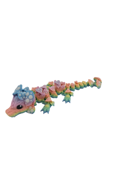 3D Printed Baby Mushroom Dragon, 6 Inch, Pastel Rainbow, Articulated Fantasy Creature, Desk Decor, Fidget Toy, Whimsical Collectible