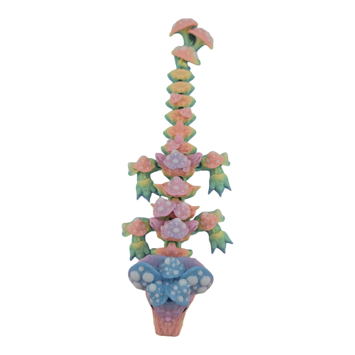 3D Printed 6 Inch Baby Mushroom Dragon, Pastel Rainbow, Articulated Fantasy Creature