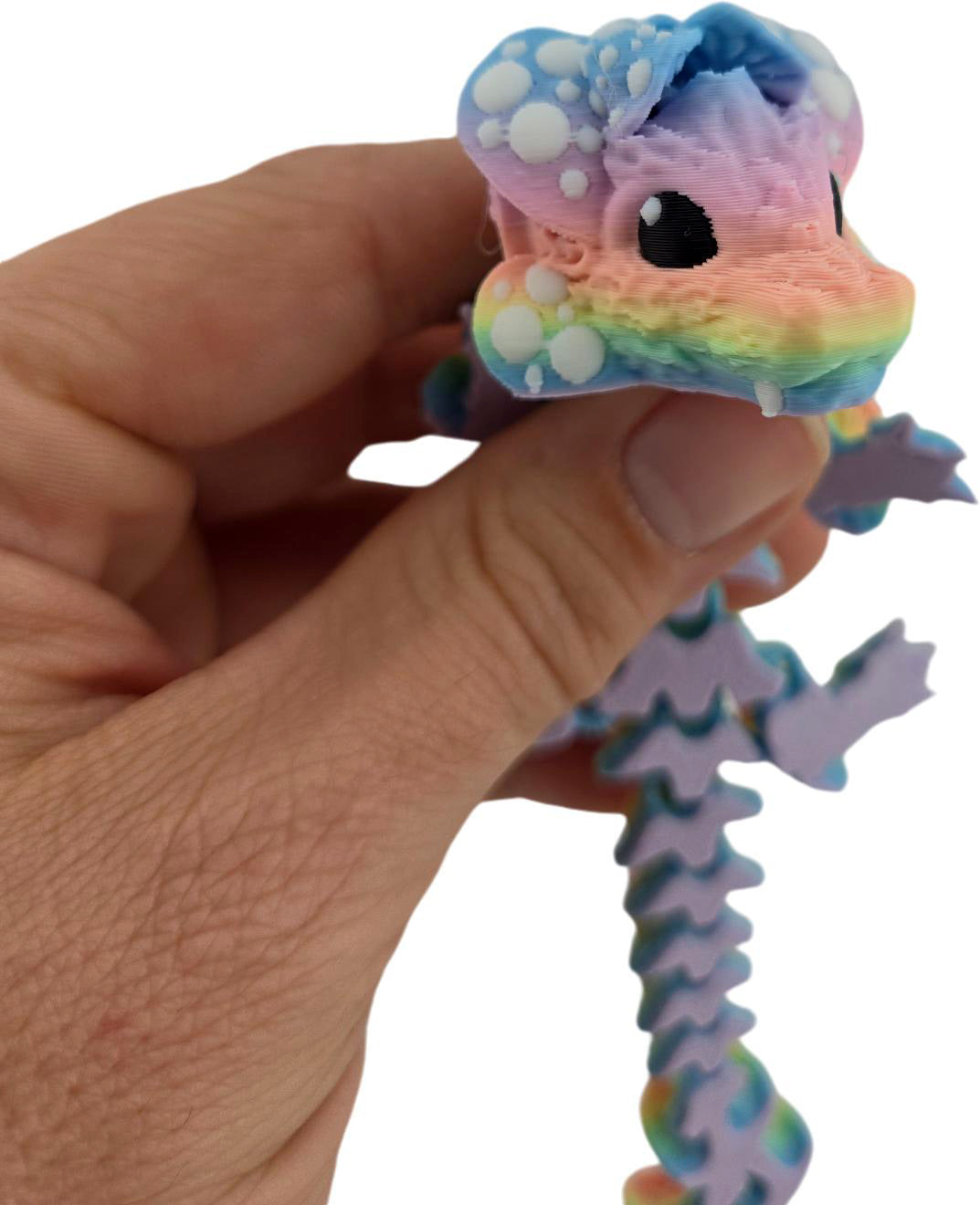 3D Printed Baby Mushroom Dragon, 6 Inch, Pastel Rainbow, Articulated Fantasy Creature, Desk Decor, Fidget Toy, Whimsical Collectible