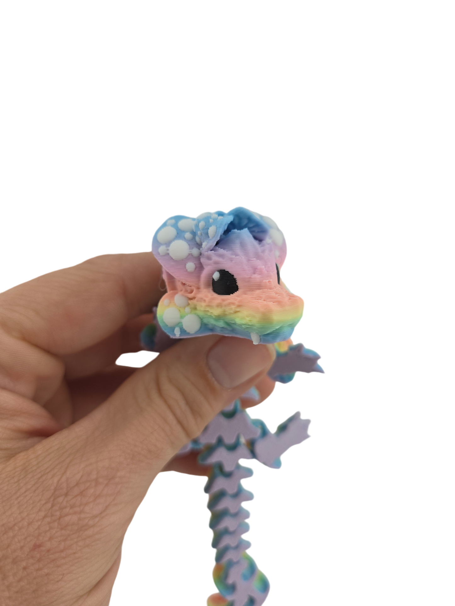 3D Printed Baby Mushroom Dragon, 6 Inch, Pastel Rainbow, Articulated Fantasy Creature, Desk Decor, Fidget Toy, Whimsical Collectible