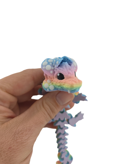 3D Printed Baby Mushroom Dragon, 6 Inch, Pastel Rainbow, Articulated Fantasy Creature, Desk Decor, Fidget Toy, Whimsical Collectible