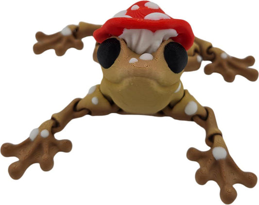 3D-Printed Articulated Mushroom Frog Cottage Core Desk Decor - Animal Figurine - Authorized Seller