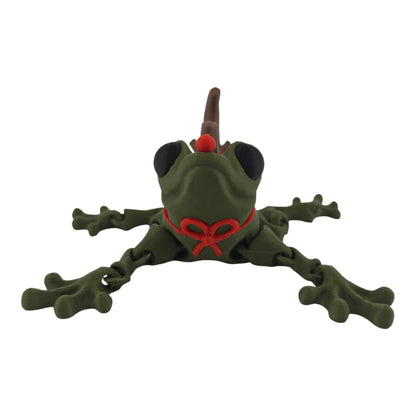 Reindeer Frog front view with red nose and strapped-on antler