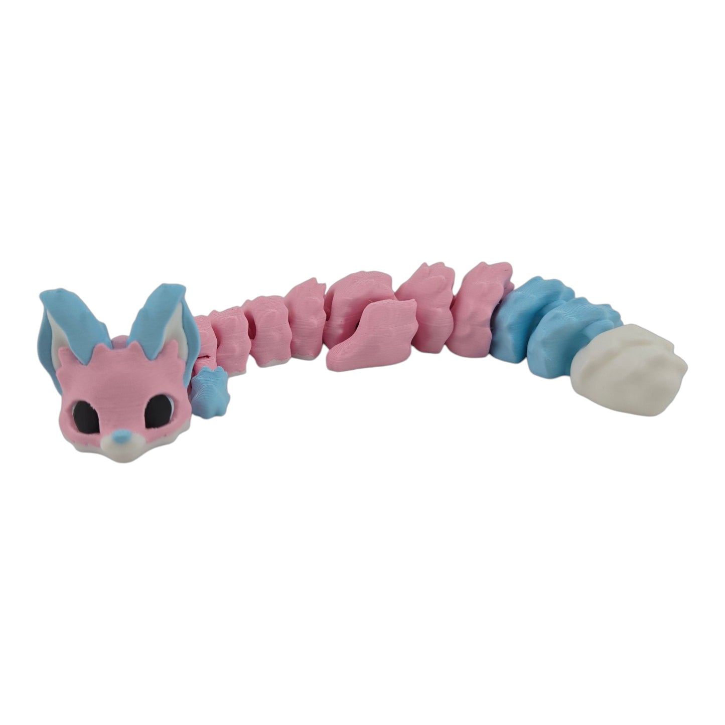 Yuna the Fox – 9.5" Articulated 3D Printed Collectible | Pastel Blue & Pink Woodland Fantasy Figurine