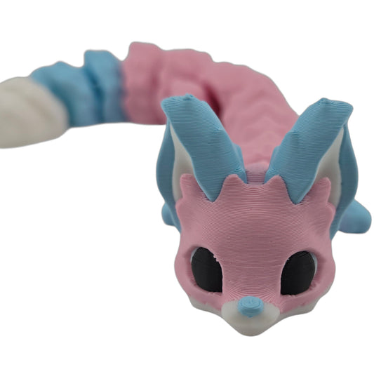 Yuna the Fox – 9.5" Articulated 3D Printed Collectible | Pastel Blue & Pink Woodland Fantasy Figurine