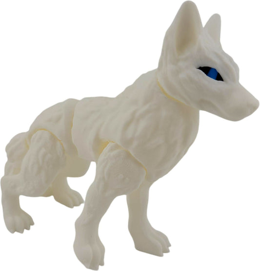 3D Printed Articulated Cinder Wolf - Poseable Fantasy Creature, Fidget Toy, Desk Decor, Unique Gift, Wolf Lovers and Collectors (White)