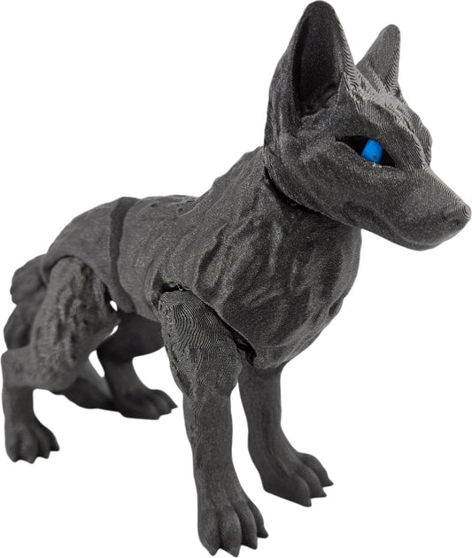 3D Printed Articulated Cinder Wolf - Poseable Fantasy Creature, Fidget Toy, Desk Decor, Unique Gift for Wolf Lovers and Collectors (Galaxy Black)