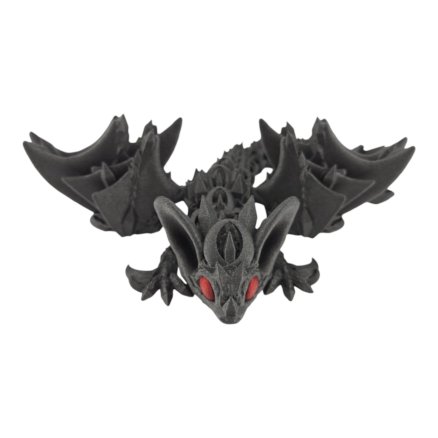 12-Inch Articulated Bat Dragon - 3D Printed Fantasy Creature with Galaxy Black Body and Red Eyes - Desk Decor or Collectible Bat